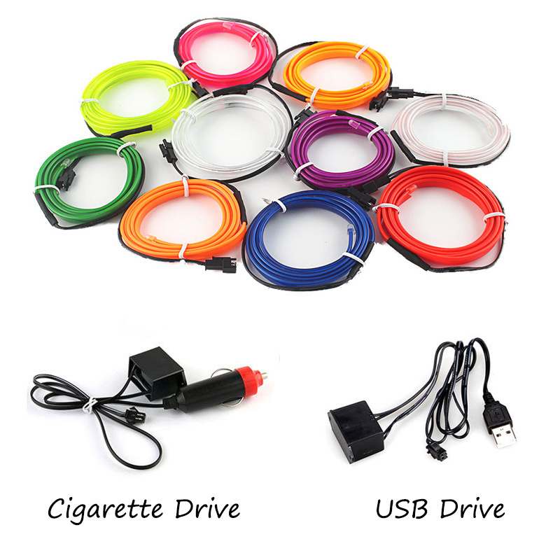 Car Interior EL Wire Ambient LED Flex Rgb FLAT Strip Auto Flexible Atmosphere Tube Soft USB Lamp Lighting Strip Rope Tape Light