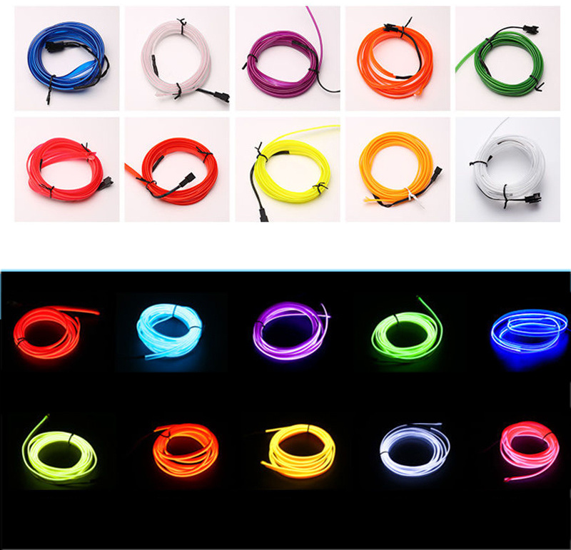 Car Interior EL Wire Ambient LED Flex Rgb FLAT Strip Auto Flexible Atmosphere Tube Soft USB Lamp Lighting Strip Rope Tape Light