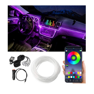 5IN1 6M RGB LED Car Ambient Interior Light with App Control Car Fiber Optic Neon Atmosphere Strip Light Decorative Lamps