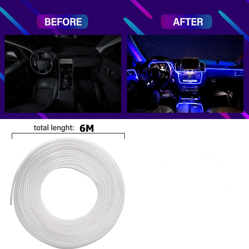 5IN1 6M RGB LED Car Ambient Interior Light with App Control Car Fiber Optic Neon Atmosphere Strip Light Decorative Lamps