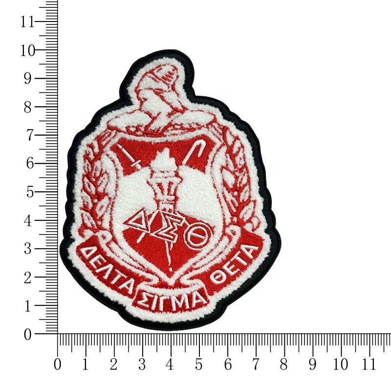 Wholesale Custom Greek Sorority Patch Design Iron On Embroidered Chenille Delta | Sigma | Theta Shield Patches