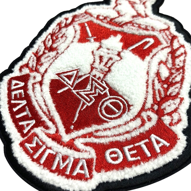 Wholesale Custom Greek Sorority Patch Design Iron On Embroidered Chenille Delta | Sigma | Theta Shield Patches