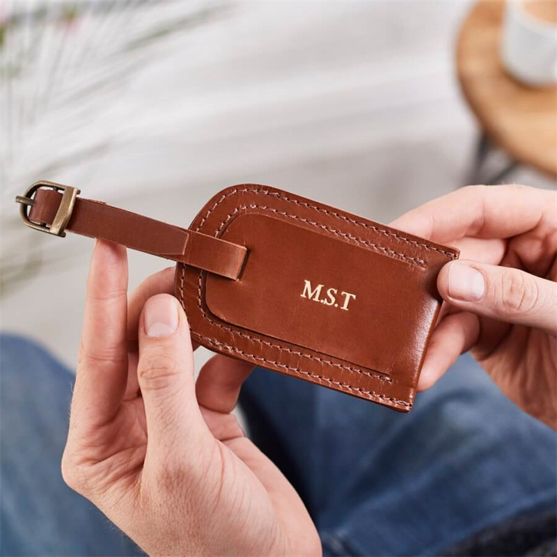 High Quality Custom Logo Name ID Card Label Durable PU Leather Travel ID Luggage Tag for Wedding Gift