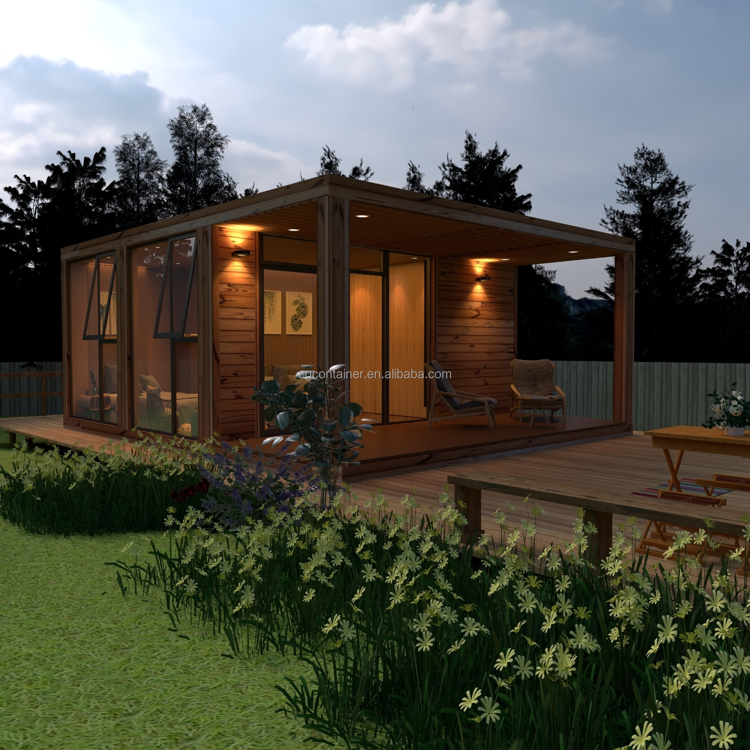 CGCH Tiny Home Garden Office Flat Pack Prefab House Luxurious Light Steel Frame Metal Container Prefabricated House Cabins