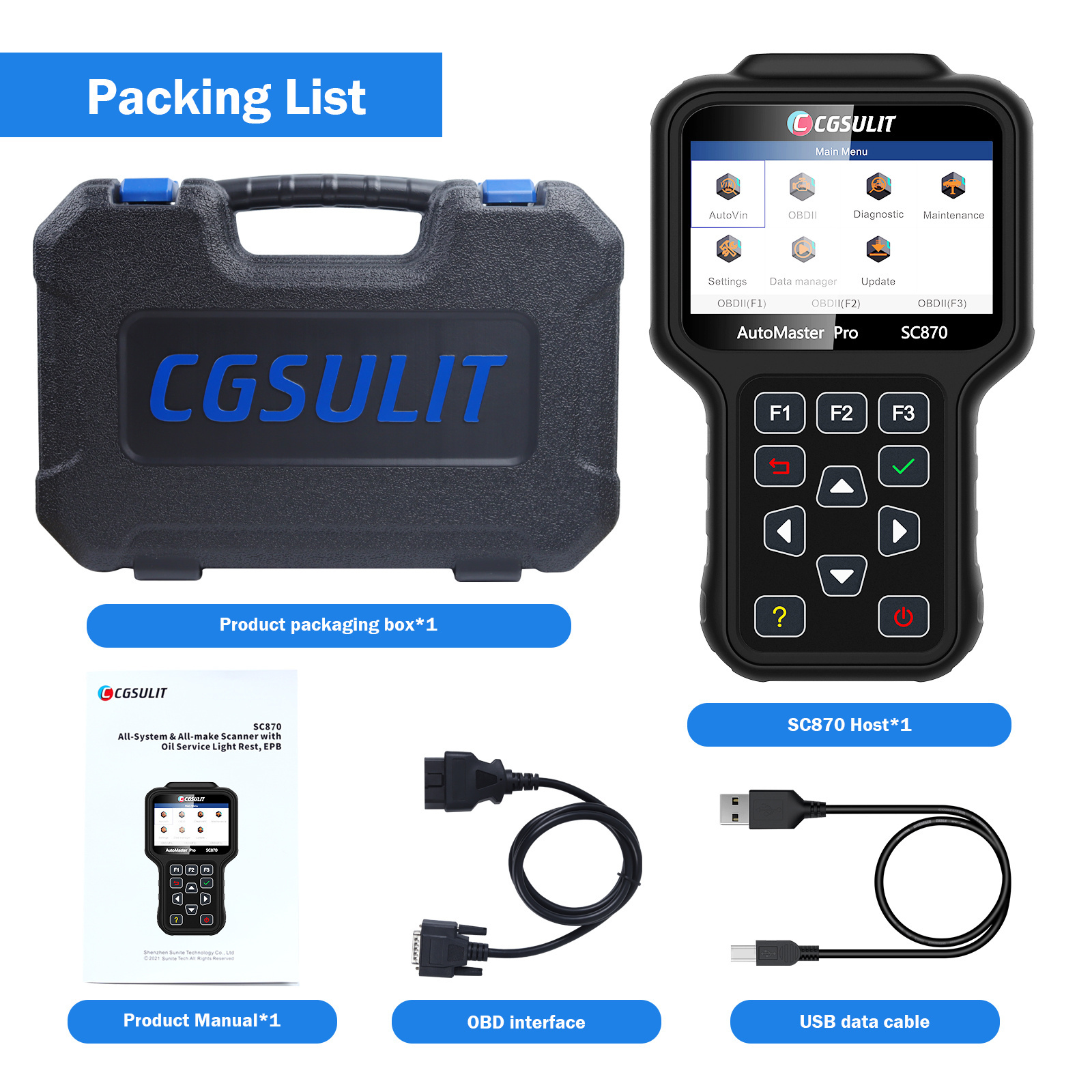 CGSULIT SC870 Scanner OBD1 y OBD2 Diagnostic Scan Tool and CG FC200 ECU Flash Coding Tool