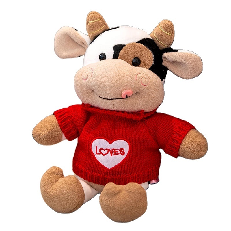 Custom kawaii cow plush animal toy cow mascot rag doll cowboy plush pillow birthday Valentine's Day gift