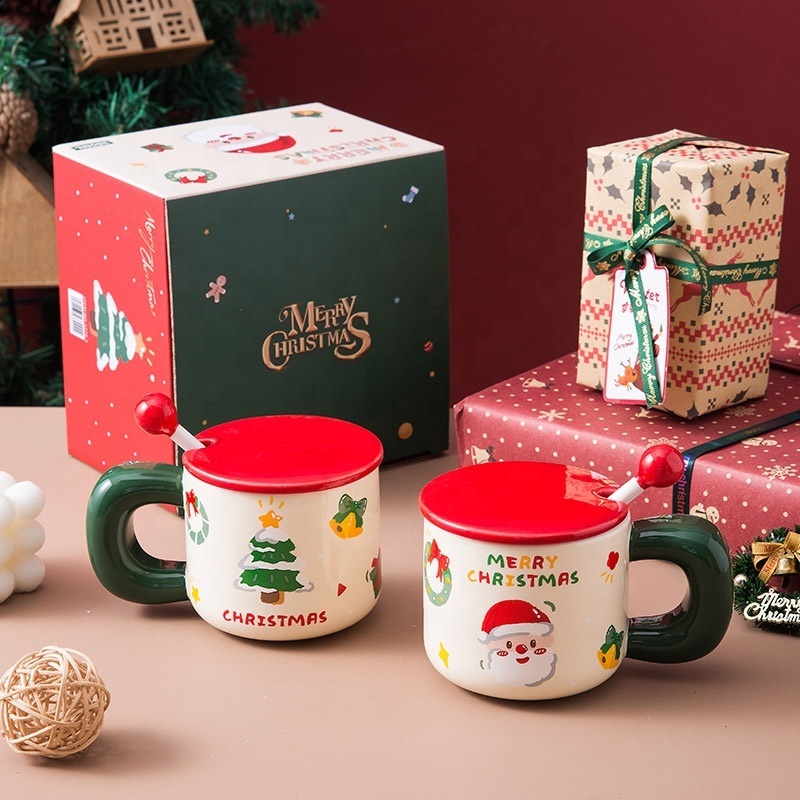 Christmas ceramic mug Creative coffee mug Santa Mark mug with spoon couple set promotional gift