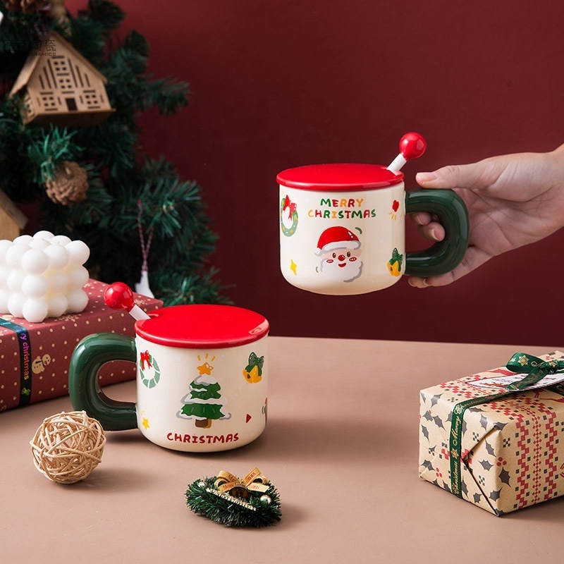 Christmas ceramic mug Creative coffee mug Santa Mark mug with spoon couple set promotional gift