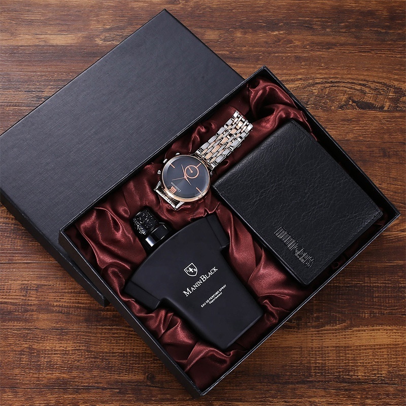 Men's Gift set Business Fashion square scale quartz watch set Fashion perfume wallet 3-piece set