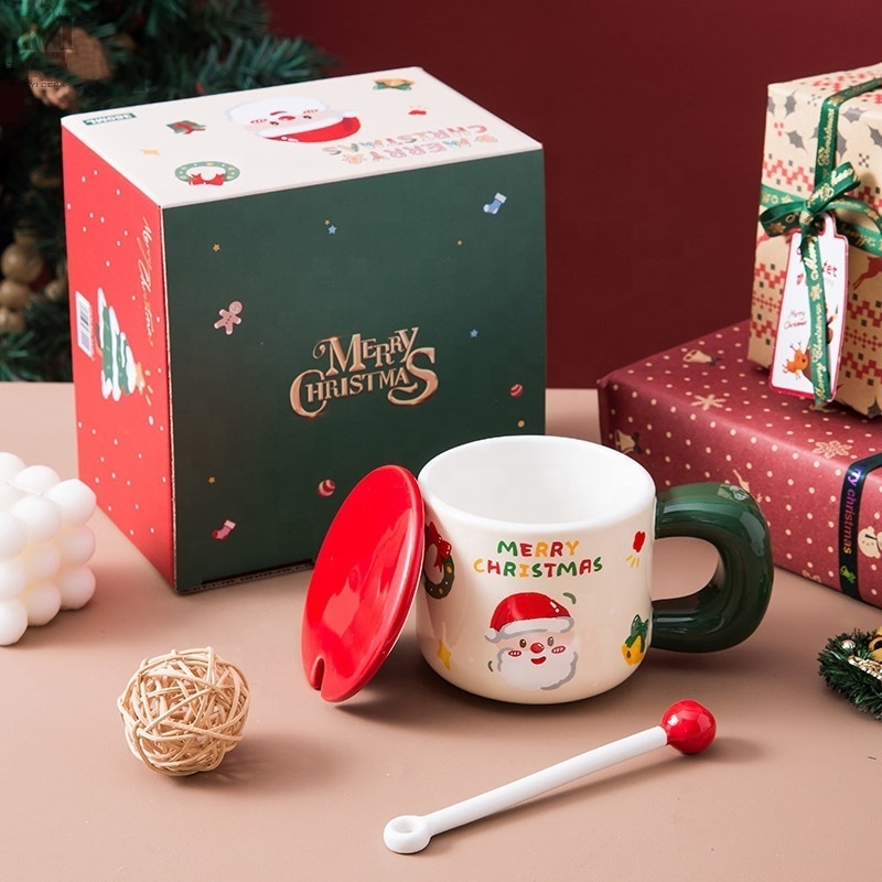 Christmas ceramic mug Creative coffee mug Santa Mark mug with spoon couple set promotional gift