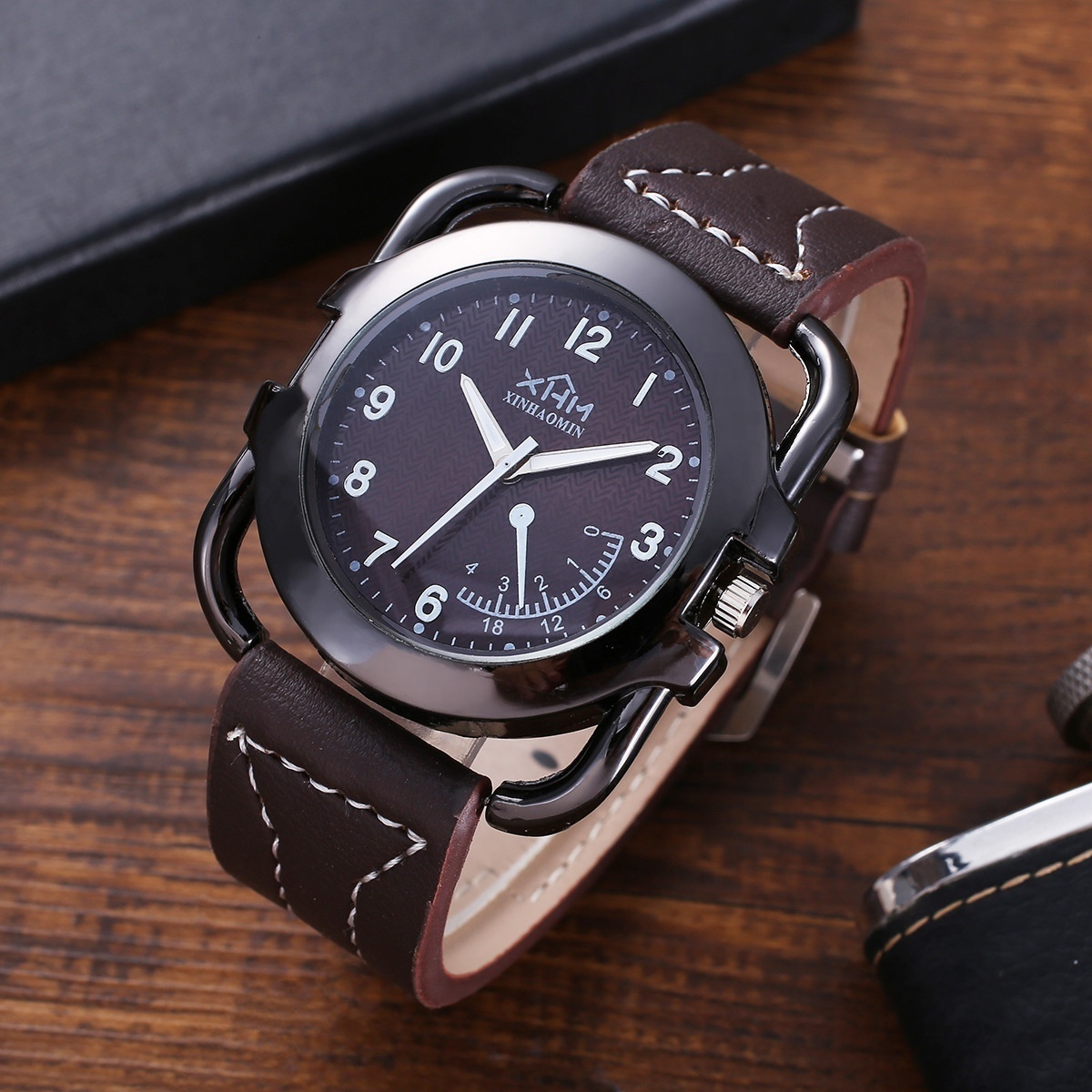 Men's Gift set Business Fashion square scale quartz watch set Fashion perfume wallet 3-piece set