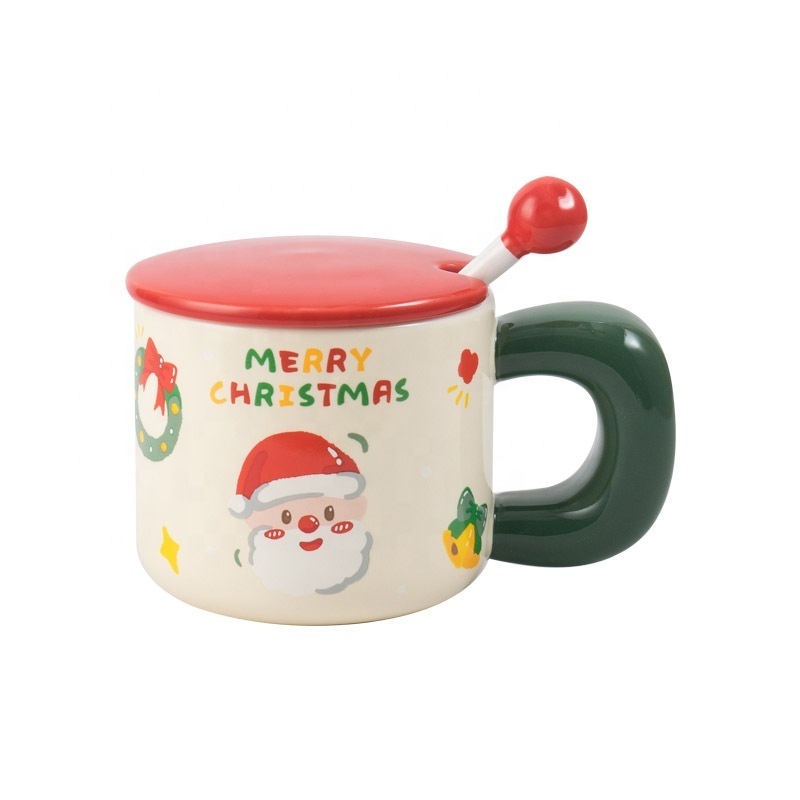 Christmas ceramic mug Creative coffee mug Santa Mark mug with spoon couple set promotional gift