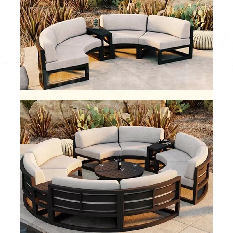 Metal Outdoor Sectional Black Metal Patio Furniture with Fire Pit Table Patio Set 6 Piece Patio Set