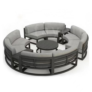 Metal Outdoor Sectional Black Metal Patio Furniture with Fire Pit Table Patio Set 6 Piece Patio Set