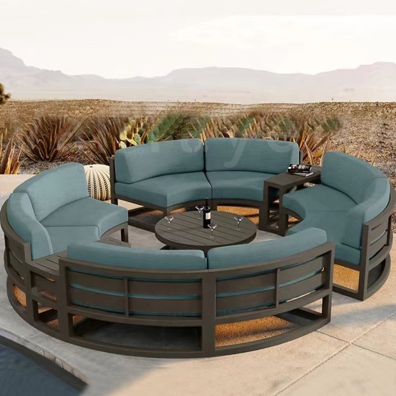 Metal Outdoor Sectional Black Metal Patio Furniture with Fire Pit Table Patio Set 6 Piece Patio Set