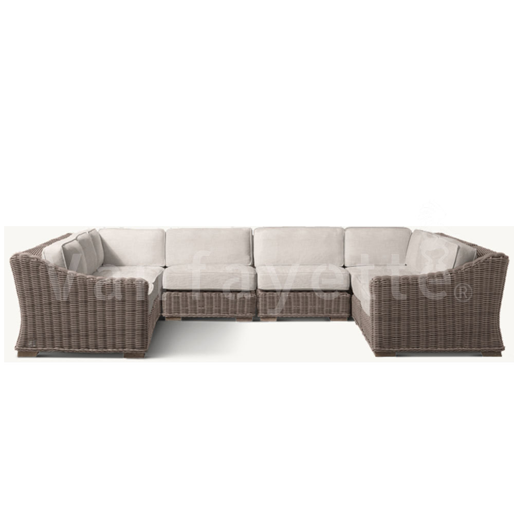 Fandii 8 Seater Aluminium Rattan Furniture Garden Corner Sofa Real Semi Circle Outdoor Couch