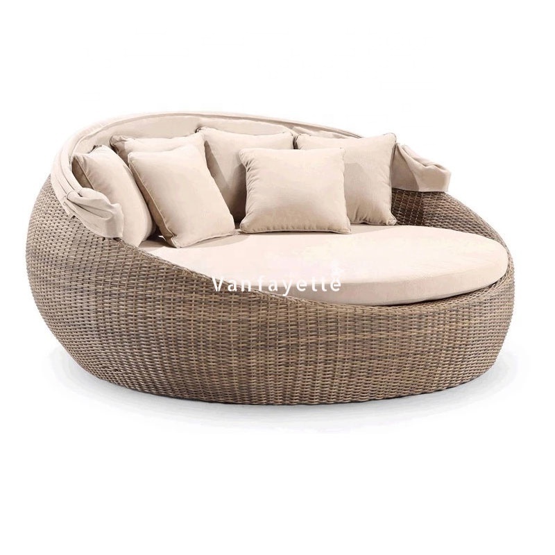 All Wicker Daybed Patio Furniture Outdoor Bed Round Sunbed with Canopy Beach Sunbed Beach Daybed