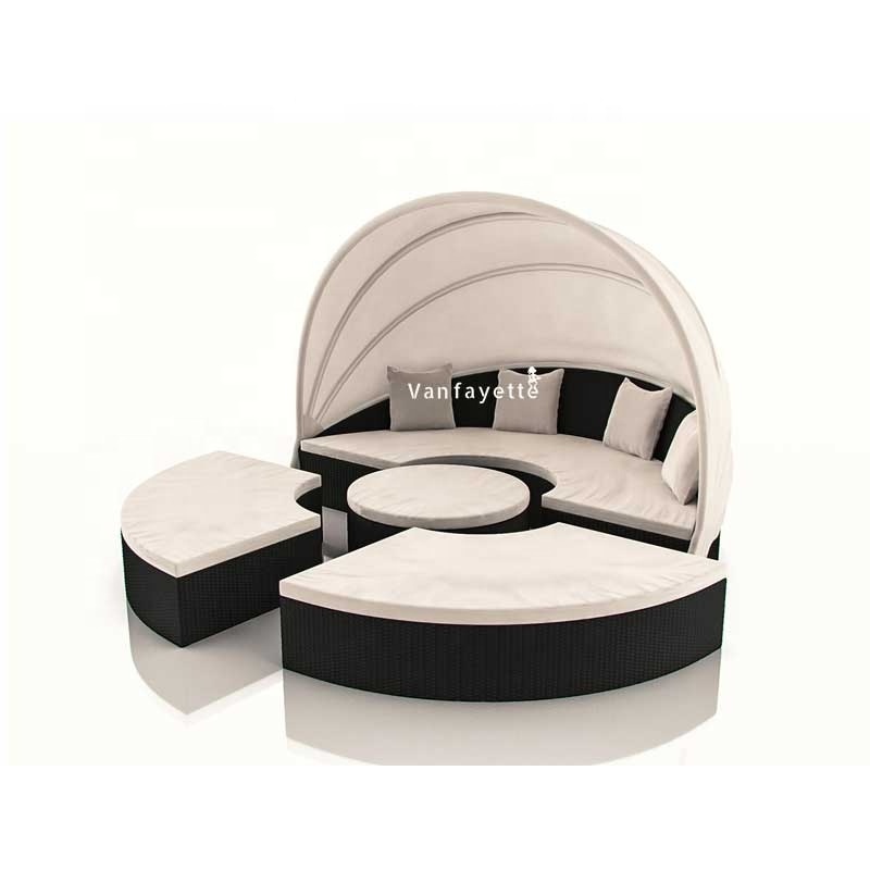 Swimming Pool Patio Furniture Poly Outdoor Daybed with Canopy Rattan Garden Sun Loungers White Rattan Garden Furniture