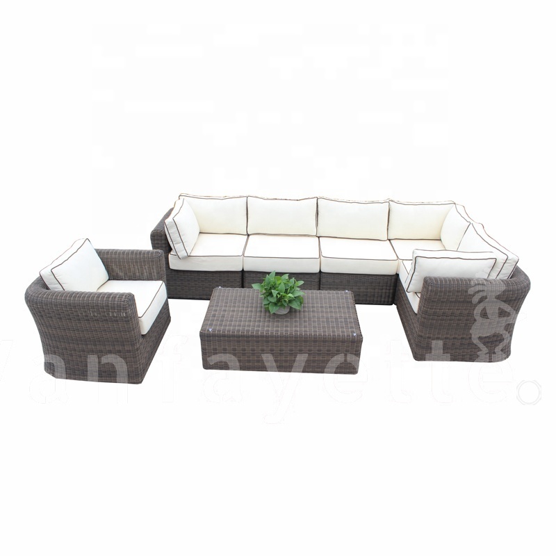 L Size Luxury Sofa Set with Single Couch Round Rattan Weaving Thickness Soft Cushion for All-Weather Use UV Protection