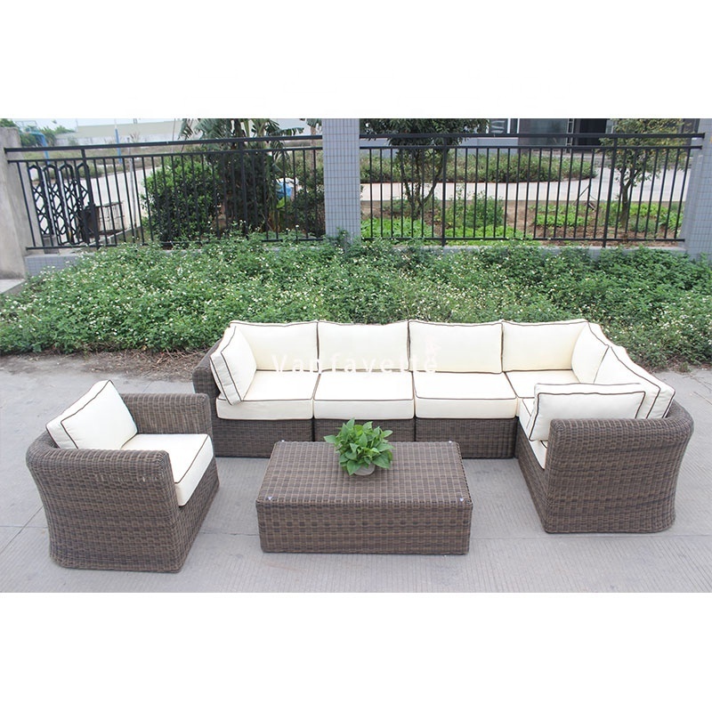 L Size Luxury Sofa Set with Single Couch Round Rattan Weaving Thickness Soft Cushion for All-Weather Use UV Protection