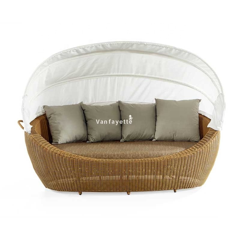 Round Rattan Weaving Sun Bed Lounger For 2 Person Outdoor Garden Backyard Swimming Pool Spa Beach