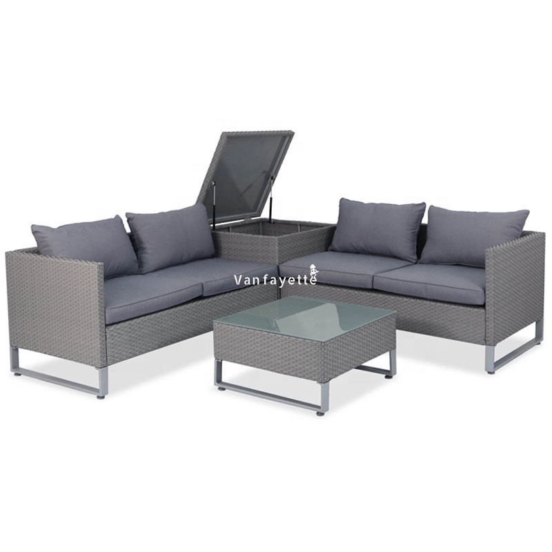 Grey Garden Sofa Set Rattan Sofa Set Outdoor Sofa with Storage Rattan Garden Furniture with Storage Patio Furniture with Storage