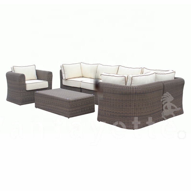 L Size Luxury Sofa Set with Single Couch Round Rattan Weaving Thickness Soft Cushion for All-Weather Use UV Protection