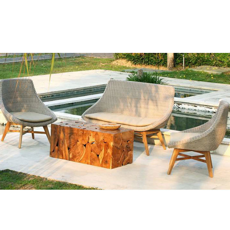 Natucii Solid Wood Sofa Set with Rattan Weaving Outdoor Furniture Backyard for Hotel