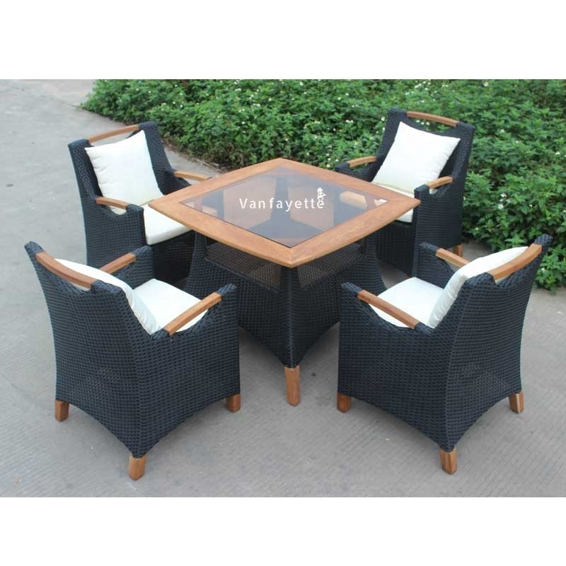 Black Teak Outdoor Wicker Dining Chair Bistro Chair Rattan Teak Dining Chairs