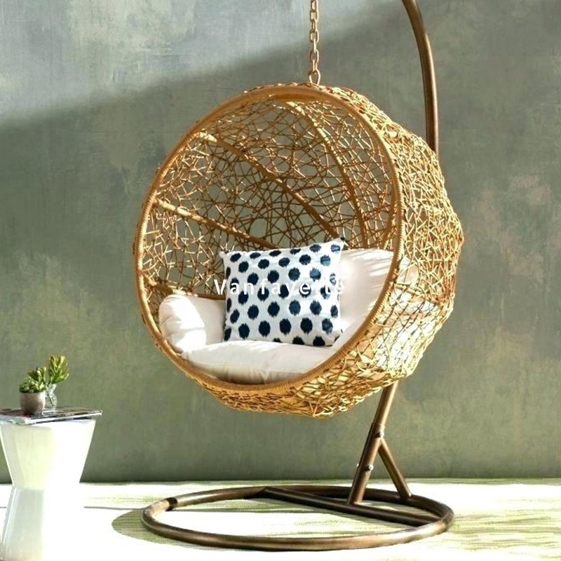 Garden Outdoor Swing Chair with Stand Rattan Swing Chair Hanging Basket Egg Chair Swing