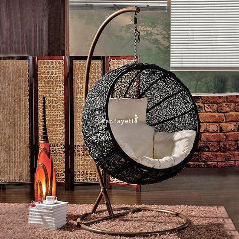 Garden Outdoor Swing Chair with Stand Rattan Swing Chair Hanging Basket Egg Chair Swing