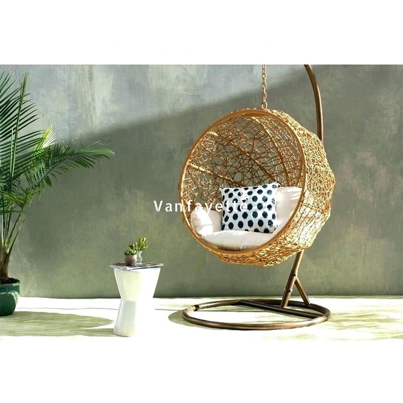 Garden Outdoor Swing Chair with Stand Rattan Swing Chair Hanging Basket Egg Chair Swing