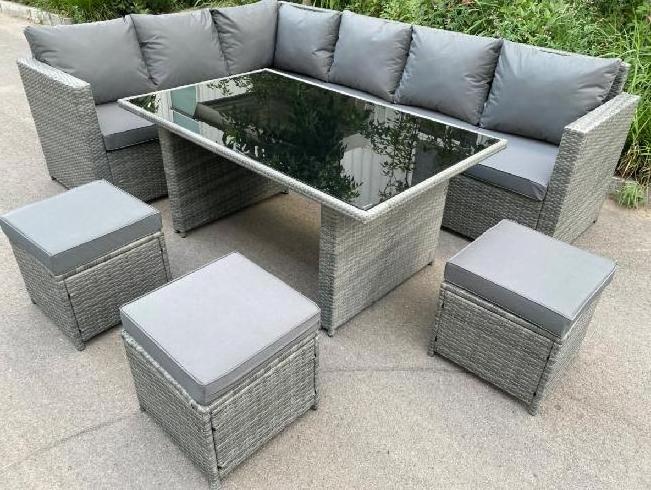 Living Spaces Wicker Patio Furniture Set Outdoor Wicker Couch Outdoor Sectional with Dining Table Set