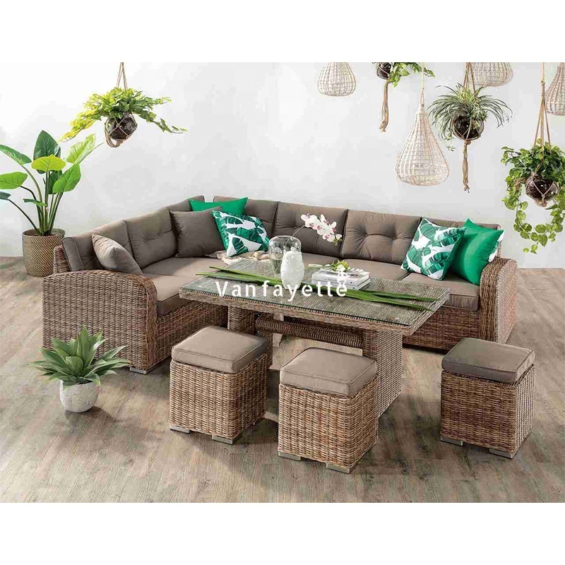 Living Spaces Wicker Patio Furniture Set Outdoor Wicker Couch Outdoor Sectional with Dining Table Set