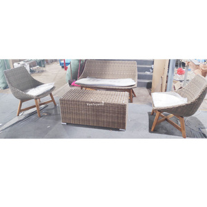 Natucii Solid Wood Hotel Sofa Set with Rattan Weaving Outdoor Furniture Backyard for Hotel