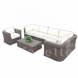 L Size Luxury Sofa Set with Single Couch Round Rattan Weaving Thickness Soft Cushion for All-Weather Use UV Protection