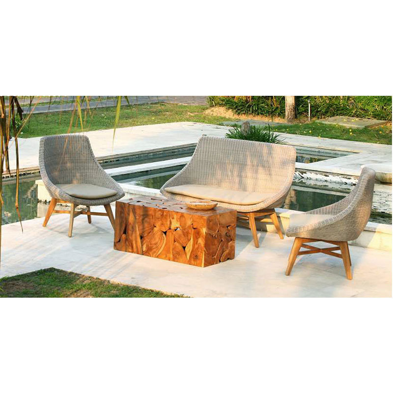 Natucii Solid Wood Sofa Set with Rattan Weaving Outdoor Furniture Backyard for Hotel