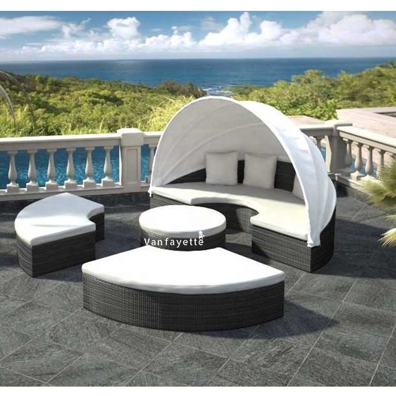 Swimming Pool Patio Furniture Poly Outdoor Daybed with Canopy Rattan Garden Sun Loungers White Rattan Garden Furniture