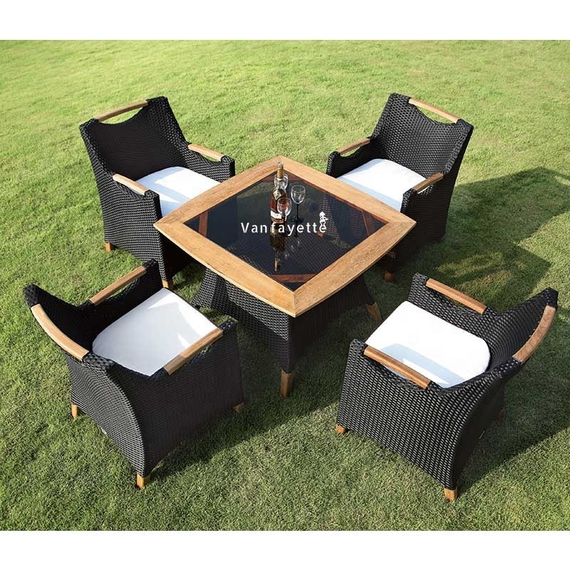 Black Teak Outdoor Wicker Dining Chair Bistro Chair Rattan Teak Dining Chairs