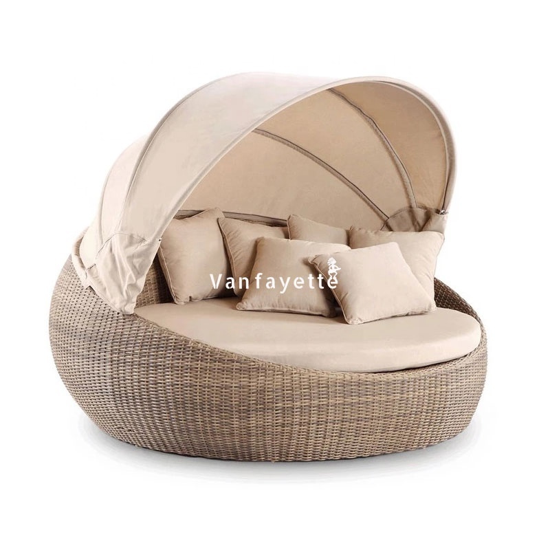 All Wicker Daybed Patio Furniture Outdoor Bed Round Sunbed with Canopy Beach Sunbed Beach Daybed