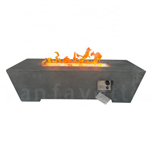 52" Long Stainless Steel Gas Fire Pit with Ceramic Logs Simulated Stone Top Powder-Coated Glass Wind Guard