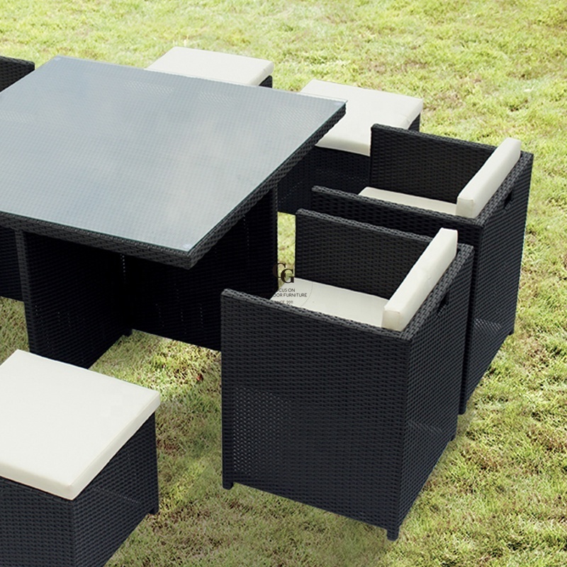 Aluminium 5 Piece Wicker Patio Set Cheap Patio Rattan Cube Dining Sets for 6 person Space Saving Cube