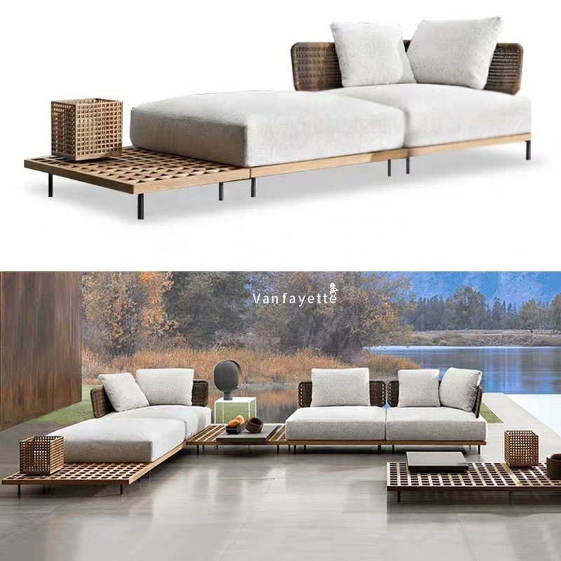 Wooden Outdoor Teak Garden Corner Sofa Rattan Sofa Outdoor Sofa