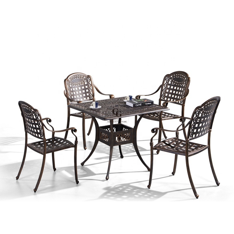 Seville Summer Cast Aluminum Patio Dining Set Table and Chairs Garden Chair Set with Table