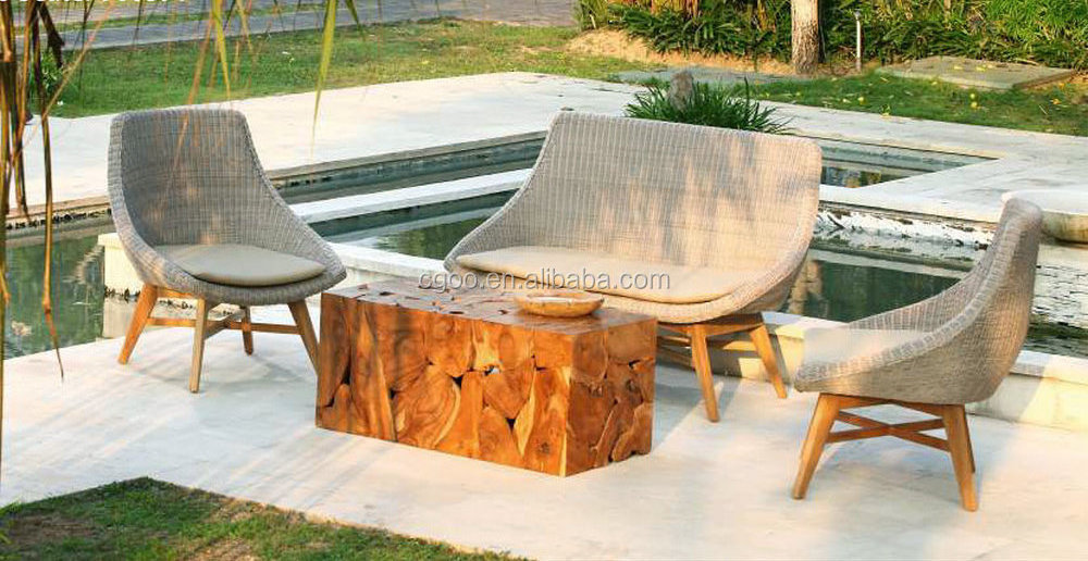 Natucii Solid Wood Hotel Sofa Set with Rattan Weaving Outdoor Furniture Backyard for Hotel