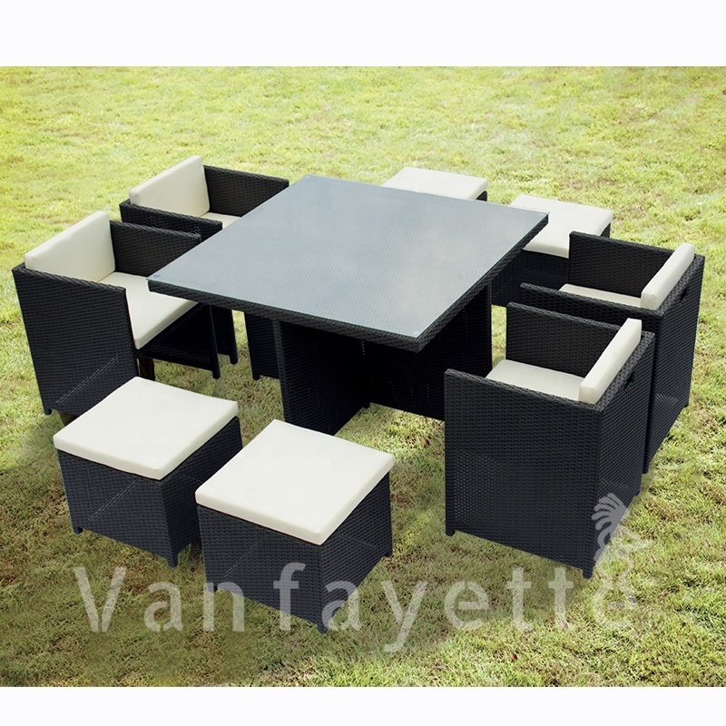 Aluminium 5 Piece Wicker Patio Set Cheap Patio Rattan Cube Dining Sets for 6 person Space Saving Cube