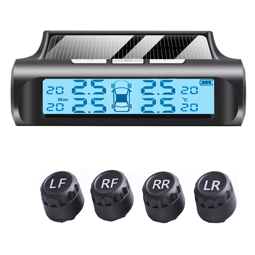 Solar power tyre digital LCD display auto security TPMS internal sensor tire pressure monitoring system for cars