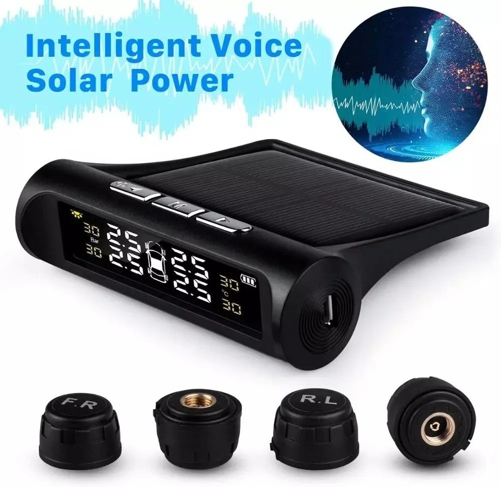 Smart Auto Tire Pressure Monitoring System Solar Power Digital TMPS LCD Display USB Auto Security Alarm Tire Pressure Sensor