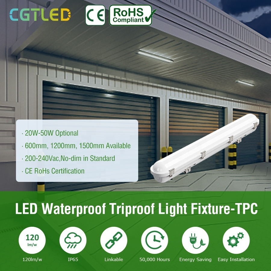 LED Vapor Proof 4ft Light Fixture 3000K 4000K 5000K Frosted Cover IP65 Rated Led Tri Proof Light for Shop Warehouse