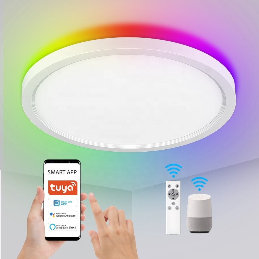 High Quality 12 16 Inch Ultra Thin Round Flush Mount Lighting RGBW Decorative Smart LED Ceiling Light